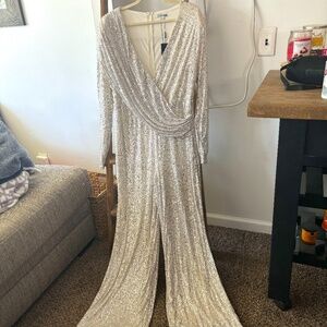 Fashion Nova PLUS SIZE Silver/White Sequin Jump Suit